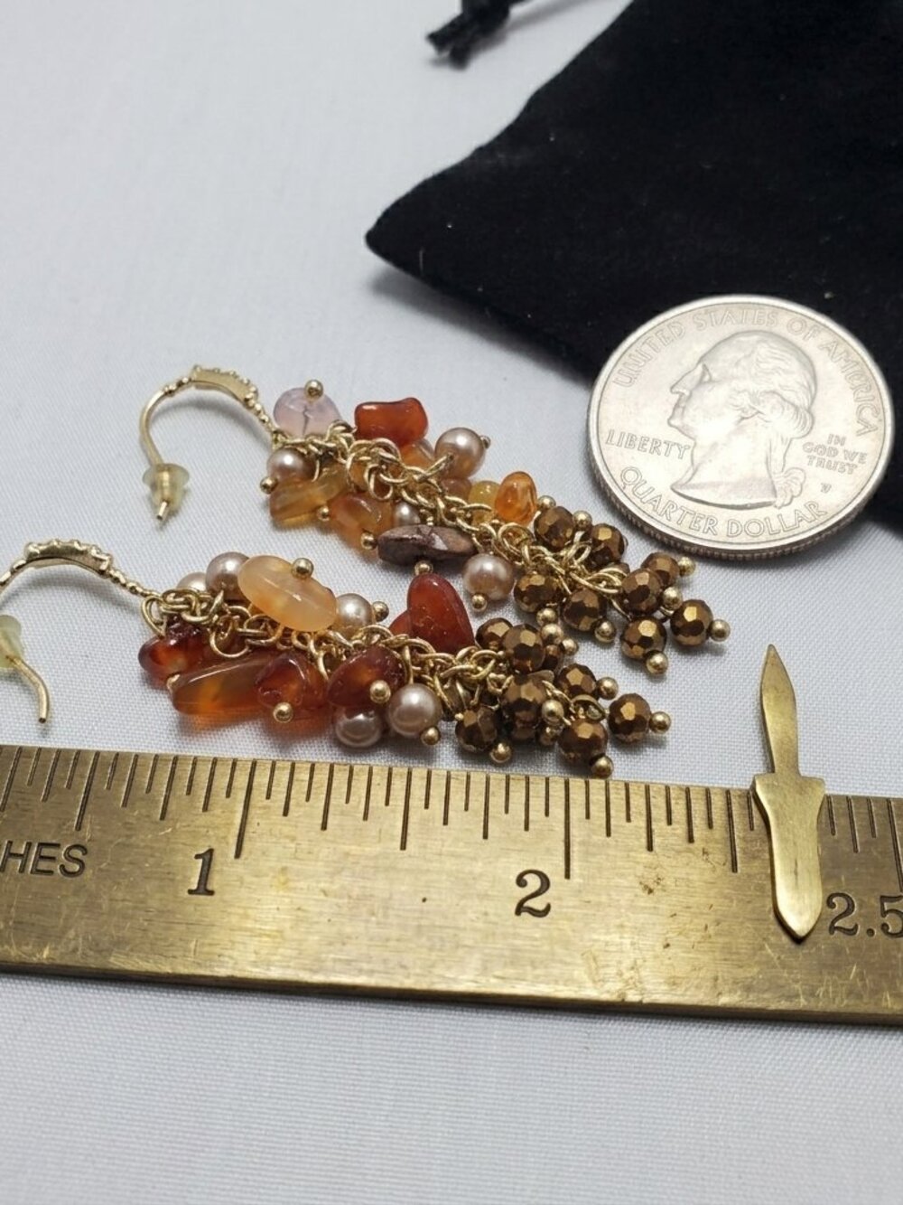 Ali Khan crystal glass bead cluster cascade drop earring  Topaz sapphire pearl